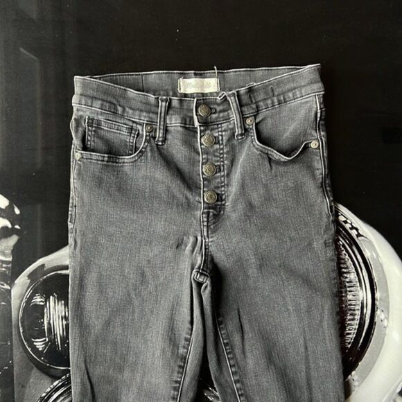 Womens MADEWELL 9" Eco Mid-Rise Button Front Skinny Jean 28 Tall Black Jean - Picture 1 of 7